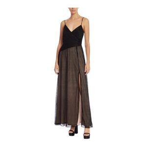 Jewel Badgley Mischka Metallic Plisse’ Maxi Gown with Side Slit 8 NWT $ 585.00